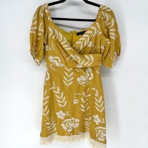 BCBGMaxAzria whimsy, romantic Mustard Yellow Floral embroidered Mini Dress